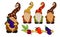 Gnomes in autumn hats and with vegetables in their hands. Illustration constructor. A set of gnomes and additional items
