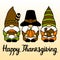 Gnomes with a pie, pumpkin, turkey. Happy Thanksgiving Day phrase. Vector illustration