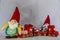 Gnomes toy figurines and a Christmas wood decorative train