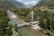 Gnosca footbridge in Ticino, Switzerland, modern podium, suspension bridge