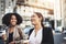 These go getters commute to work together. two businesswomen walking in the city.