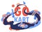 Go kart concept illustration drawn in orange and blue. Vector illustration with character in car in helmet, track and trees with