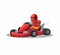 Go kart racer character in red uniform. professional driving race sport competition in cartoon illustration vector on white backgr