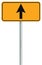 Go straight ahead route road sign, yellow isolated roadside traffic signage, this way only direction pointer, black arrow frame