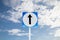 Go straight direction traffic sign on blue sky and cloud backg