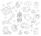 Go to bed sleep set of sketch black line doodle icons vector illustration isolated.