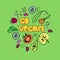 Go Vegan illustration. Veganism concept. Hand drawn pictures of vegan foods