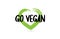 go vegan text word with green love heart shape icon