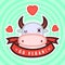 Go vegan vector card, background and sticker with cute cow and hearts