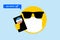 Go Vote cool emoji with face mask sunglasses, phone and I Voted pin, USA elections