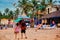 Goa, India - October 25, 2018: People and tourist doing leisure activity on a commercial beach of Goa. People enjoying on a Goan