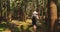 Goa, India. Young Backpacker Woman Walking Through Botanical Garden In Sunny Day