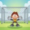 Goal keeper kid with soccer goal  background