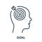 Goal, Target, Aim, Focus Line Icon. Objective-Focused Human Head Linear Pictogram. Mental Concentration Outline Sign