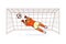 The goalkeeper is a football player, stands at the goal and waits for the ball to be served. Vector flat isolated illustration in