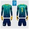 Goalkeeper jersey or soccer kit, long sleeve jersey, goalkeeper glove template design. t-shirt mock up. Front, back view uniform.