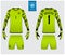 Goalkeeper jersey or soccer kit mockup. Goalkeeper glove and long sleeve jersey  template design. Logo design. Vector.