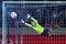 Goalkeeper jumping for the ball on a crowded stadium