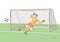 Goalkeeper jumping to catch the soccer ball. Football game. Young athletic champion. Hand drawn vector flat soft color