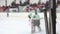 Goalkeeper returns several violent attacks on net, tense moment in hockey match