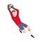 Goalkeeper save the goal cartoon vector avatar. Soccer player keeper catch the ball with hands in gloves in jump.