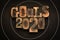 Goals 2020, phrase set with vintage letterpress printing blocks on archery target