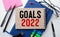 goals 2022 text on paper on the chart background with pen.