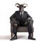 Goat boss wearing business suit sitting in armchair isolated on white background. Full body corporate portrait. Realistic