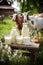 Goat dairy products on a farm background. Generative AI,