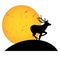 goat deer moon silhouette sunset