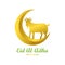 goat on golden luxury Crescent moon, ornament element design vector, islamic religion holiday eid al adha