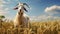 Goat Grazing In A Vibrant Wheat Field