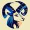 Goat head vector illustration. Head of a goat with blue hair. Generative AI