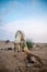 Goat licks her lamb after giving birth in indian thar desert