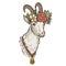 Goat portrait with floral wreath and bell on the neck, animal husbandry, hand drawn illustration