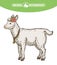 Goat portrait with floral wreath and bell on the neck, animal husbandry, hand drawn illustration