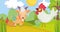 Goat rooster duck and frog trees farm animal cartoon