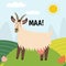 Goat saying Maa print. Cute farm character on a green pasture making a sound
