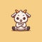 Goat Sitting Angry Cute Creative Kawaii Cartoon Mascot Logo