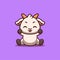 Goat Sitting Excited Cute Creative Kawaii Cartoon Mascot Logo