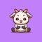 Goat Sitting Gaming Cute Creative Kawaii Cartoon Mascot Logo