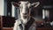 Goat in suit. Successful businessman. Generative AI