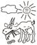 Goat and sun, coloring book, vector illustration