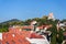 Goat Tower Kozi Hradek rocky dominant of the Mikulov skyline, South Moravia, Czech Republic, sunny day