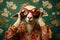 A goat wearing glasses and a floral patterned shirt, AI