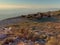 Goats and herd-dog on Mt Hymettus, near Athens, Greece at dusk