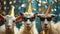 goats wearing sunglasses and party hat, in ceremony or party scene