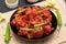 Gobi Manchurian dry or chilly gobi cauliflower fry, street food  Punjab North India