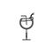 goblet glass icon with straw and cherry on white background. simple, line, silhouette and clean style