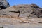 God Aeolus carved on the rock at Kavalourko Beach